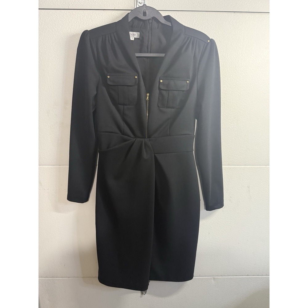 Kay Unger New York Black Long Sleeve Sheath Dress Size 8